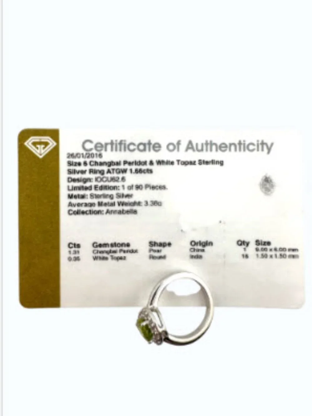 Annabella Peridot White Topaz Halo Ring 925 Sterling Silver Pear Cut Size 6